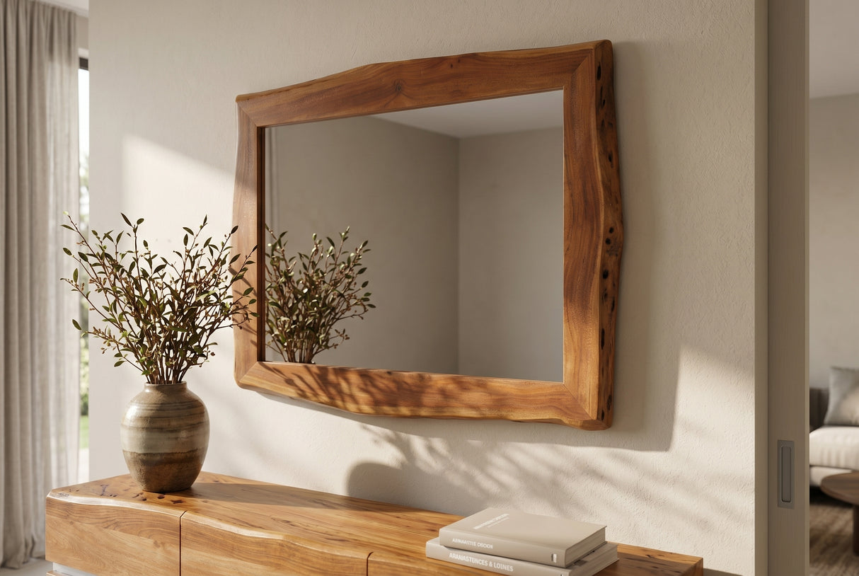 Wall mirror MAMMUT 100cm natural edge brown acacia wood