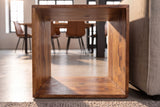 Side table MAKASSAR 45cm w/ open storage compartment sheesham wood brown stone finish