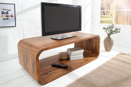 Coffee table TV-board CUBUS 100cm w/ storage space sheesham wood brown stone finish