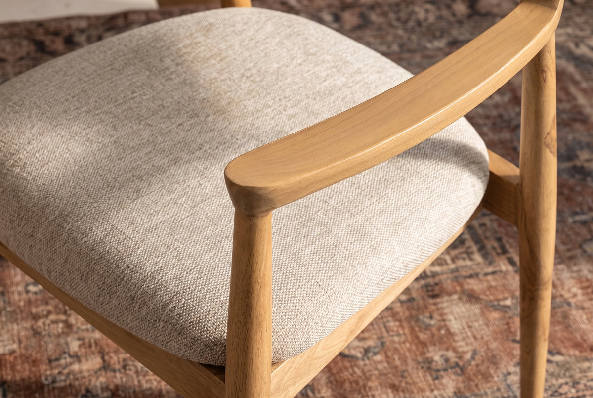 Chair KENNEDY upholstered seat w/ armrests mango wood creamy beige