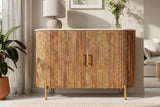 Sideboard TRES CHIC 105cm Mangoholz natur mit weißer Marmorplatte und goldenen Griffen