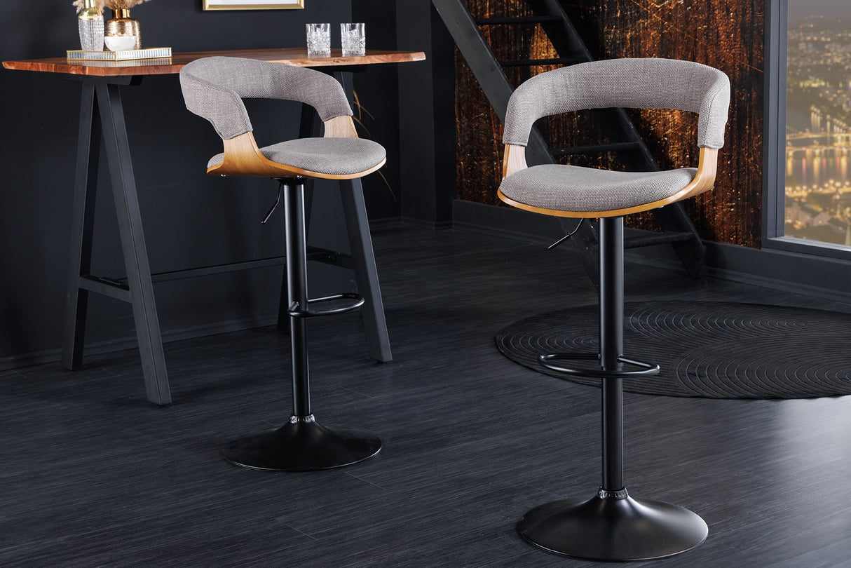 Bar stool MANHATTAN 64-85cm rotatable textured fabric grey and ash wood