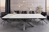 Dining table ETERNITY 160-200cm white marble look ceramic with tempered glass