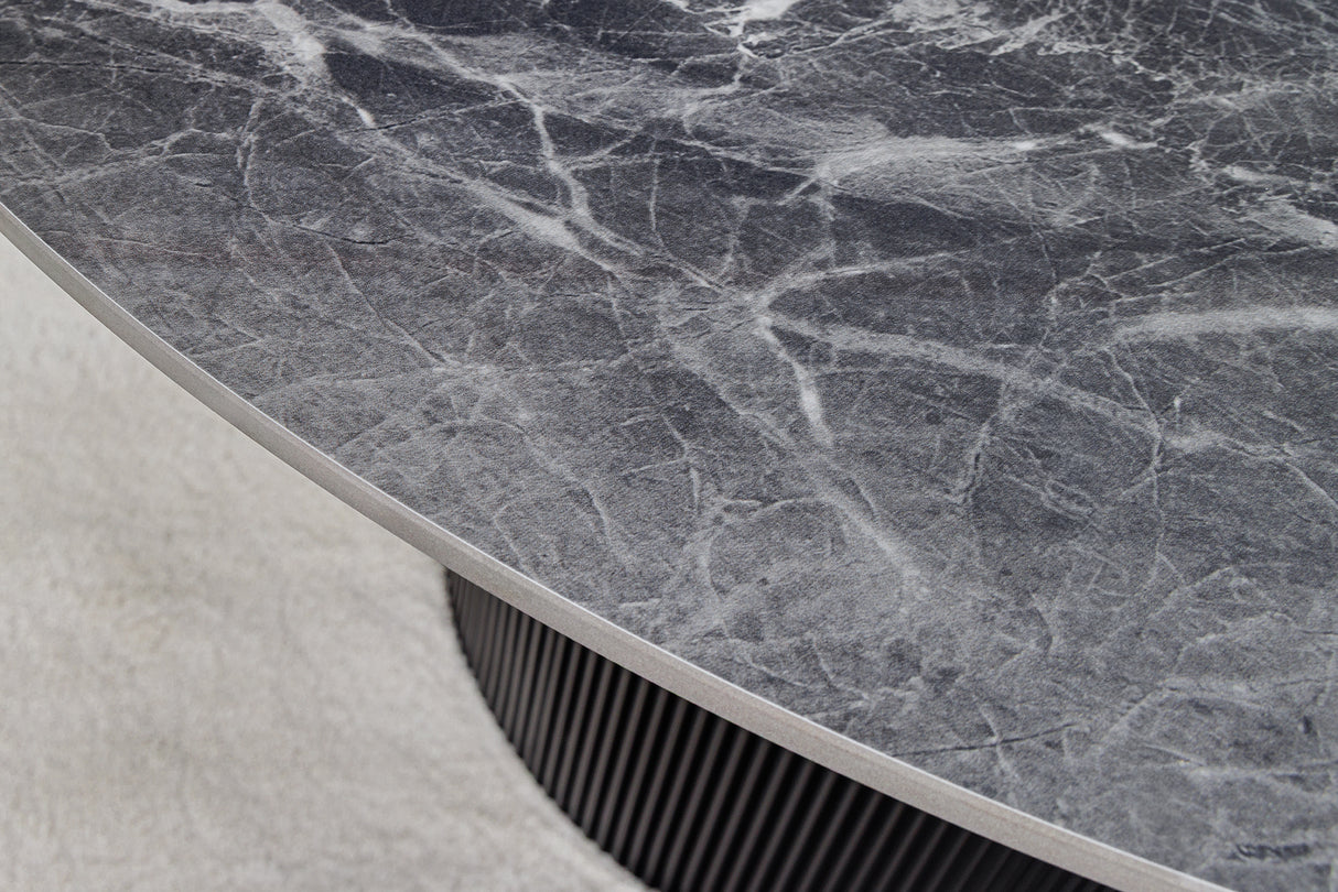 Dining table UNIQUE 120cm round dark frame ceramic grey marble top