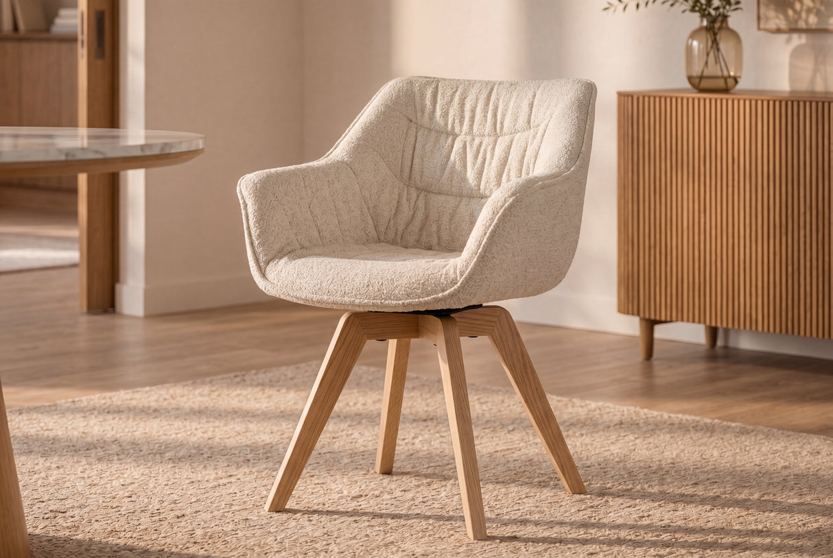 Sessel THE DUTCH COMFORT 180° Auto-Rückholfunktion m. Armlehnen Bouclé-Tweed weich beige natur