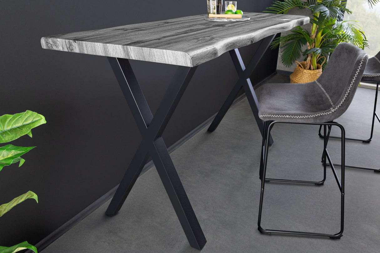 Bar table WILD 120cm table top 40mm X-legs wild oak look grey