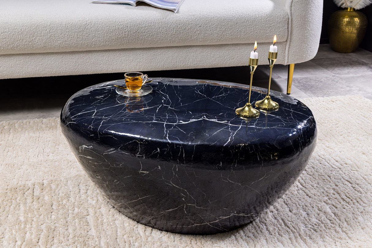 Coffee table STONE 75cm marble look black