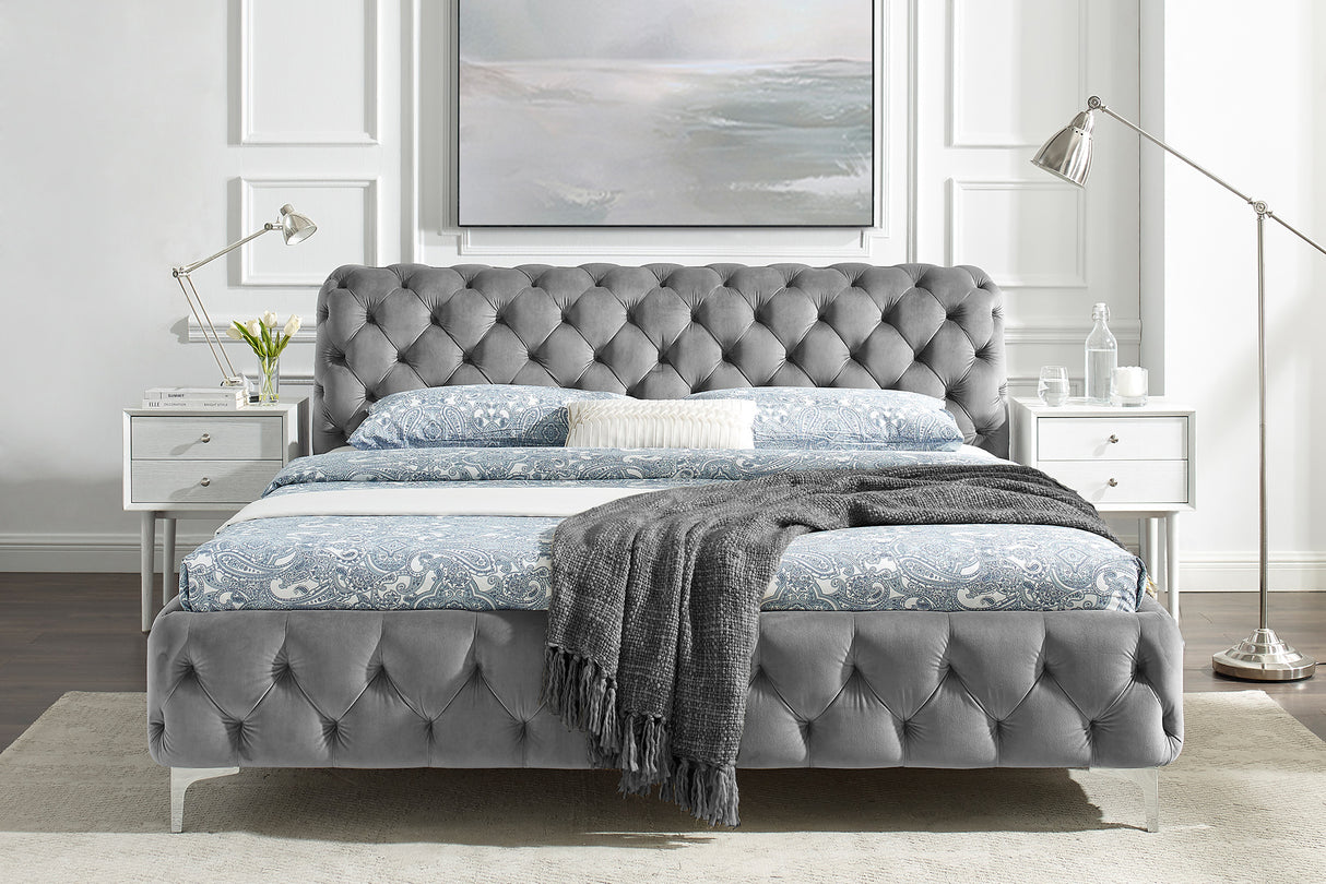 Bett MODERN BAROCK 160x200cm Samt grau im Chesterfield Stil im Barockstil