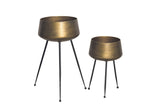 Flower pot FLOWERS set of 2 black frame hammer stroke effect brass