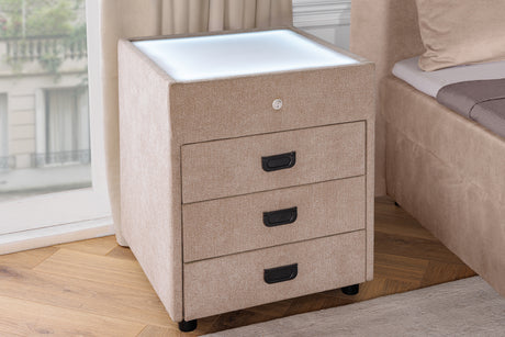 Bedside table TOULOUSE w/ LED light 55cm velvet beige
