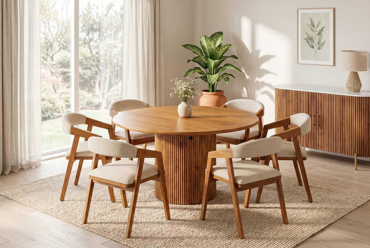 Dining table TRES CHIC Ø 120cm round mango wood brown w/ storage space