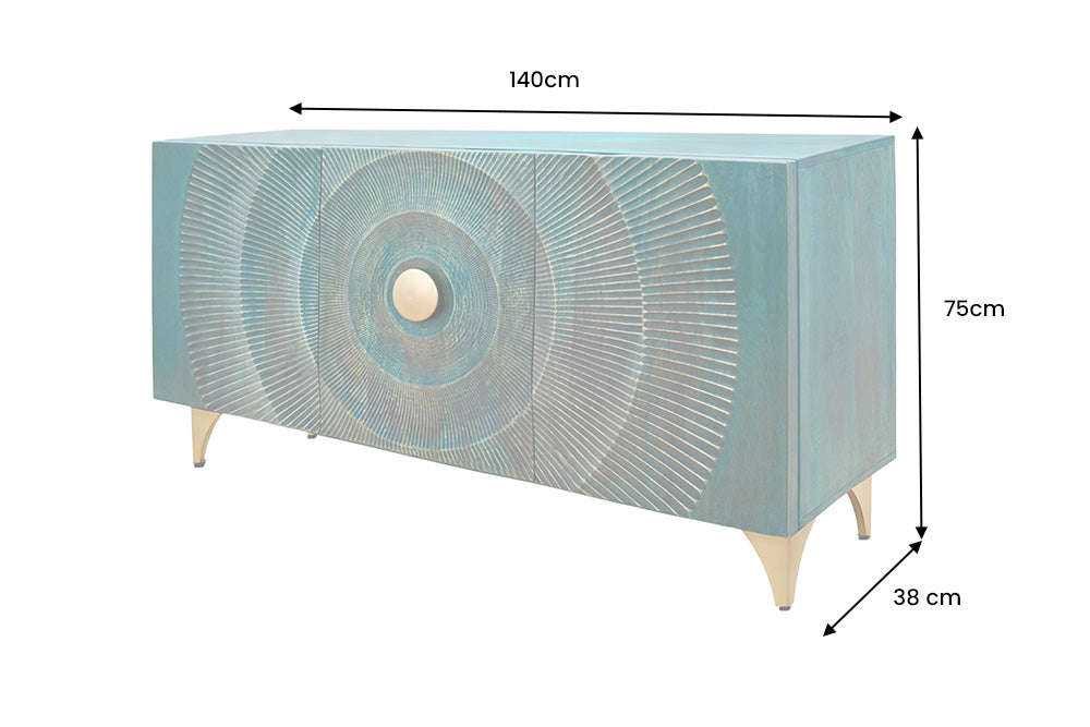 Sideboard GOLDEN SUNSET 140cm 3D mango wood turquoise