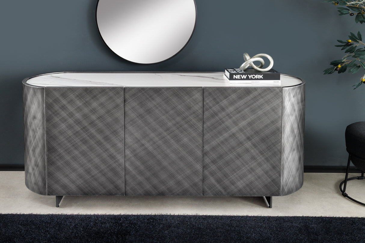 Sideboard REFLECTION 150cm 3D effekt antracite w/ ceramic marble top white