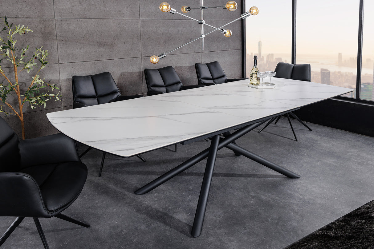 Dining table MIKADO 180-230cm extendable ceramic white marble top