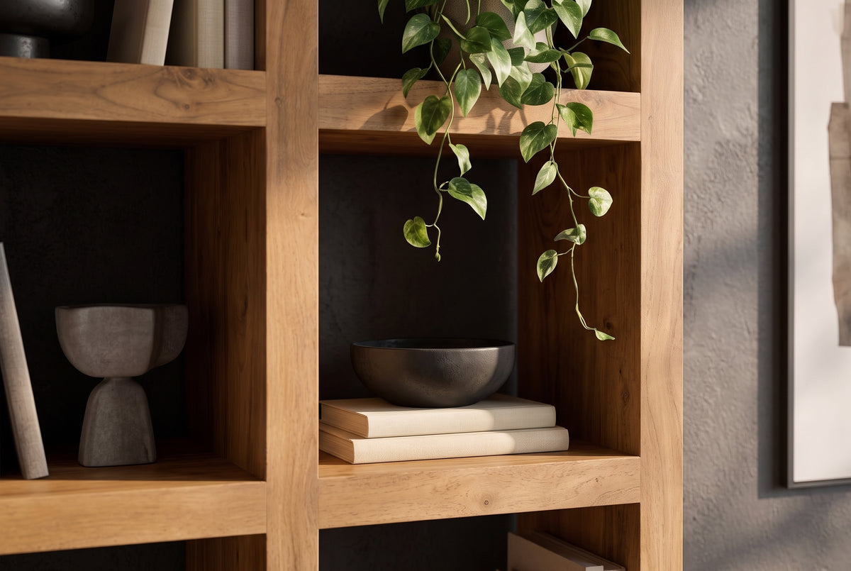 Shelf MAKASSAR 180cm 8 open compartments mango wood brown honey finish