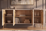 Sideboard AURUM 180cm textured front gold circle accent mango wood white gold metal feet