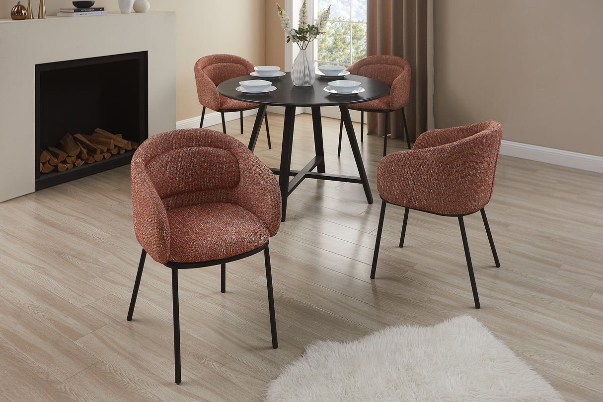 Chair FLORENZ w/ armrests textured fabric rust red and black metal frame