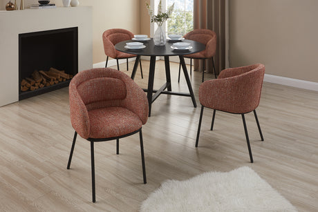 Chair FLORENZ w/ armrests textured fabric rust red and black metal frame