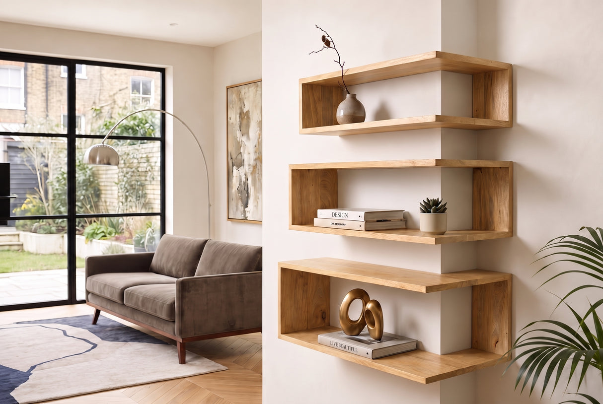 Corner shelf SURREAL 55/60/65cm set of 3 mango wood natural
