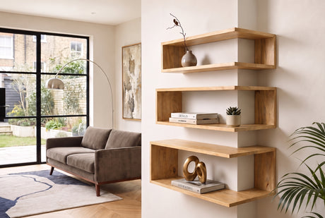 Corner shelf SURREAL 55/60/65cm set of 3 mango wood natural