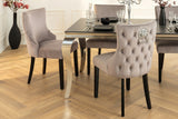 Chair CASTLE DELUXE w/ lion´s head handle velvet cappucchino legs black in chesterfield style