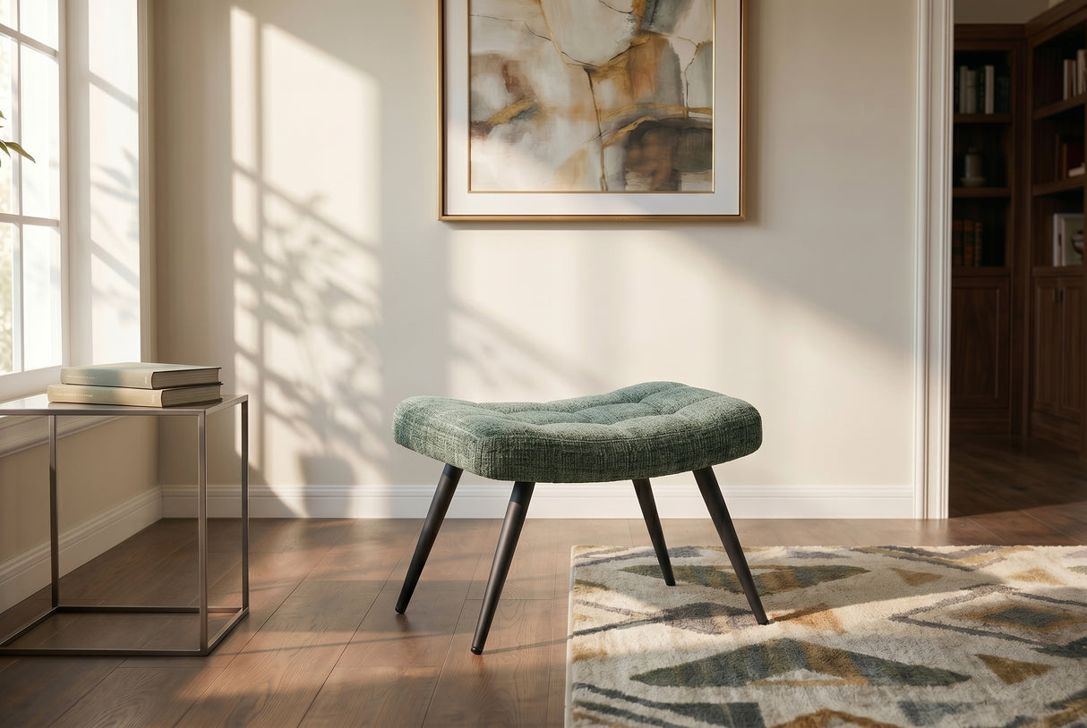 Hocker SCANDINAVIA mit schwarzen Metallbeinen Chenille-Stoff grün
