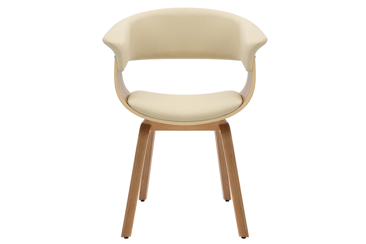 Stuhl ORGANIC mit Armlehnen Kunstleder cremebeige und Gestell in Eichenholzoptik
