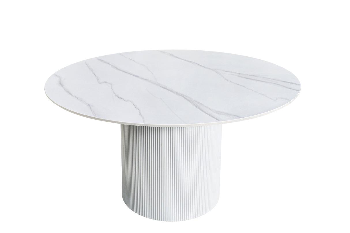 Dining table UNIQUE 120cm round white frame ceramic white marble top