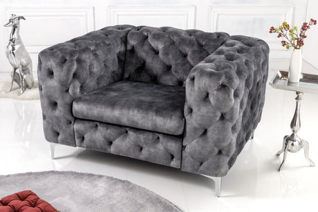 Armchair MODERN BAROCK Chesterfield look 120cm velvet grey