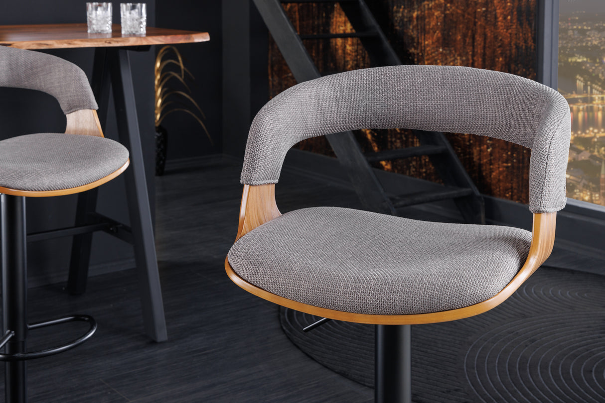 Bar stool MANHATTAN 64-85cm rotatable textured fabric grey and ash wood