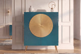 Highboard AURUM 120cm textured front gold circle accent mango wood turquoise gold metal feet