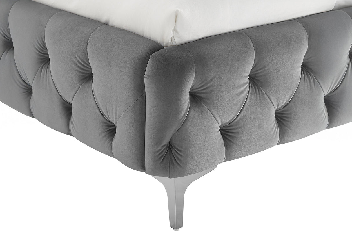 Bett MODERN BAROCK 160x200cm Samt grau im Chesterfield Stil im Barockstil