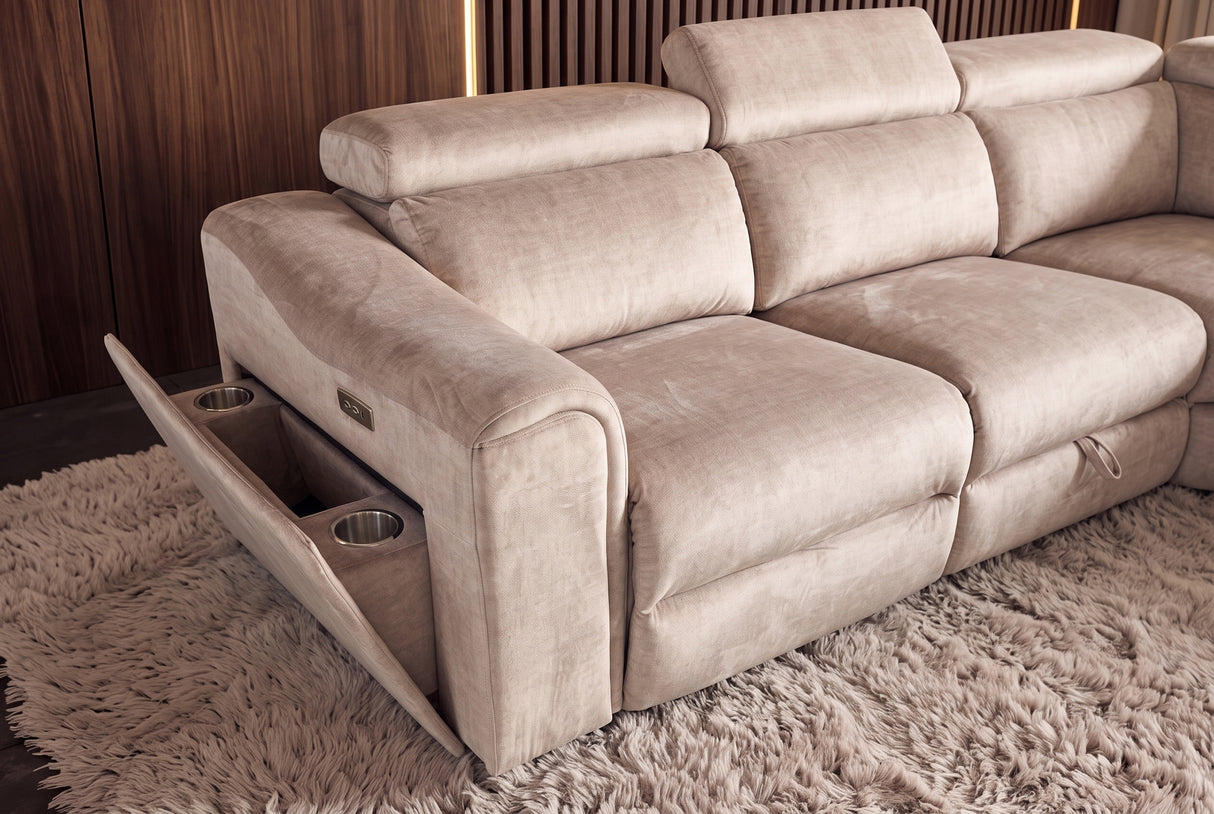 Corner sofa PRIME multifunctional electrically adjustable w/ storage space vogue velvet beige