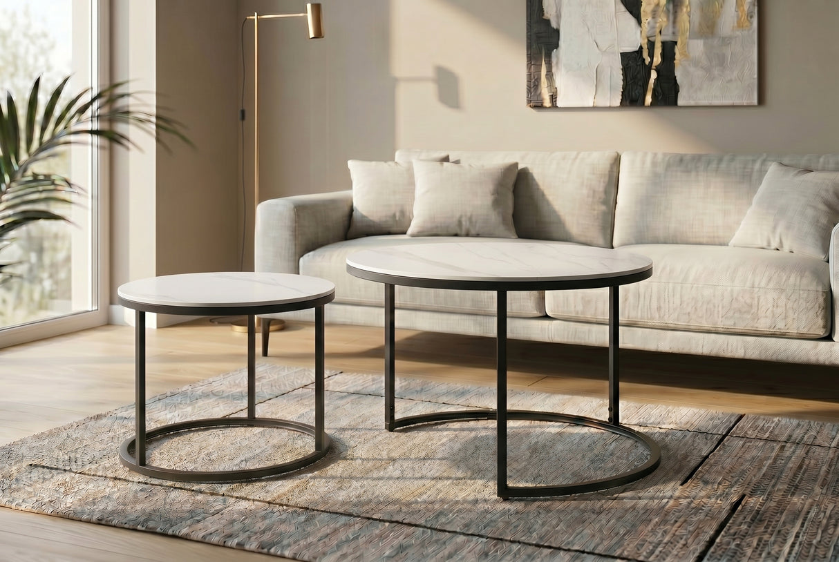 Coffee table ELEGANCE 75cm set of 2 ceramic white