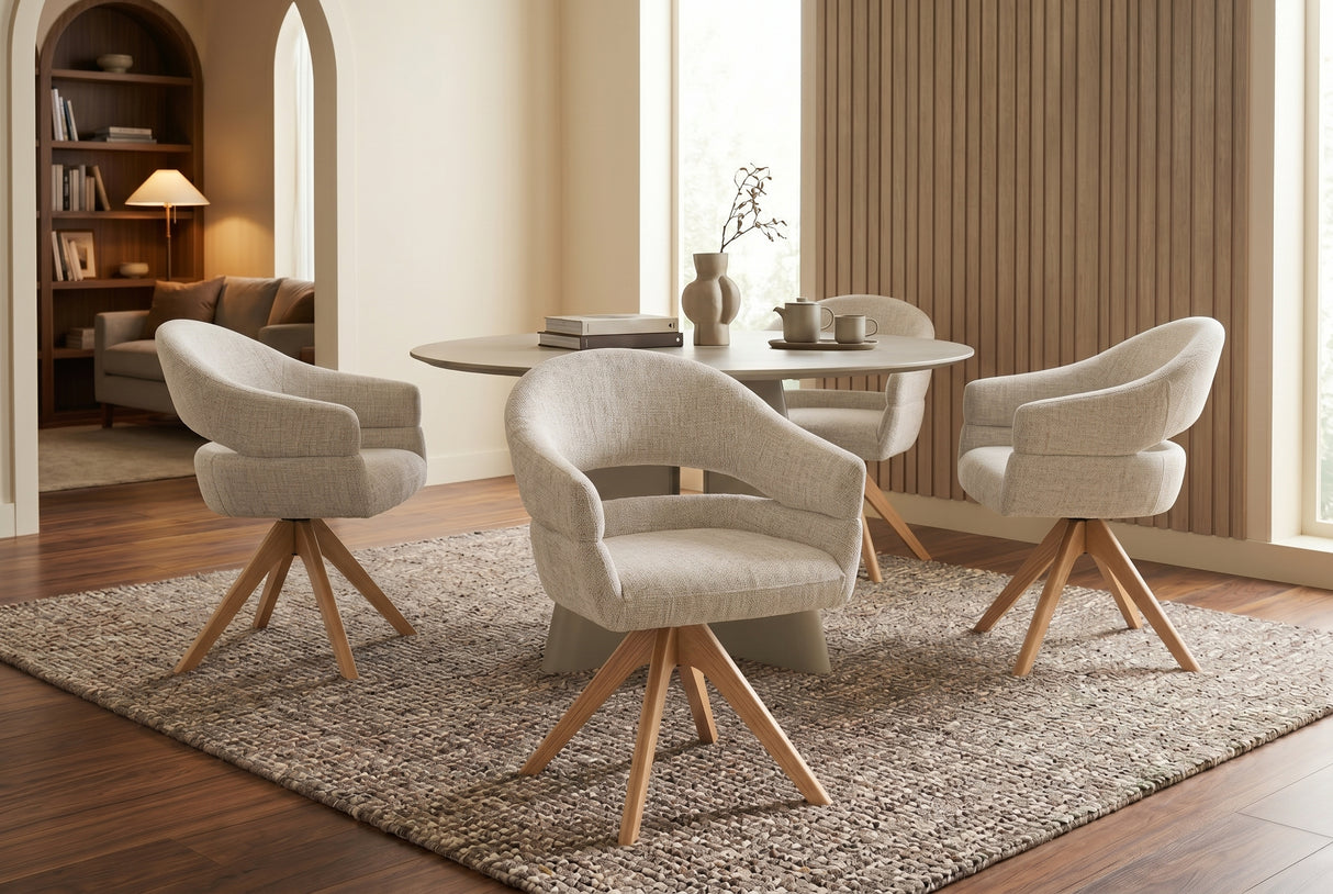 Swivel chair ORGANIKO 180° auto-return w/ armrests chenille fabric beige natural