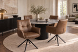 Swivel chair SIGNATURE 360° rotatable w/ armrests spring core leather cognac brown