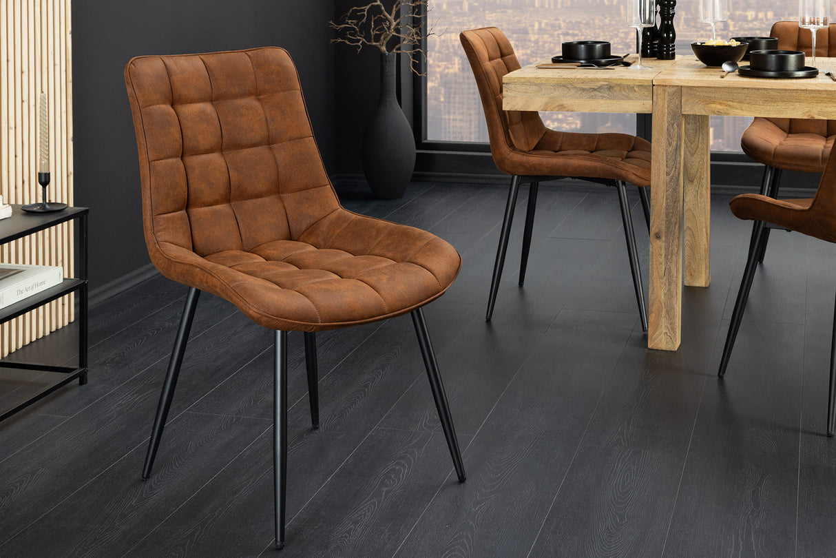 Stuhl ROADSTAR Microfaser cognac mit schwarzen Metallbeinen