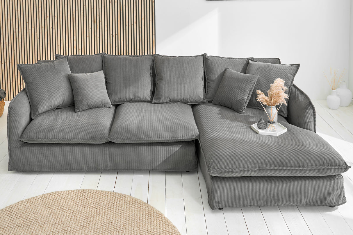 Ecksofa HEAVEN 255cm abnehmbarer Bezug Cord grau