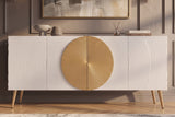 Sideboard AURUM 180cm textured front gold circle accent mango wood white gold metal feet