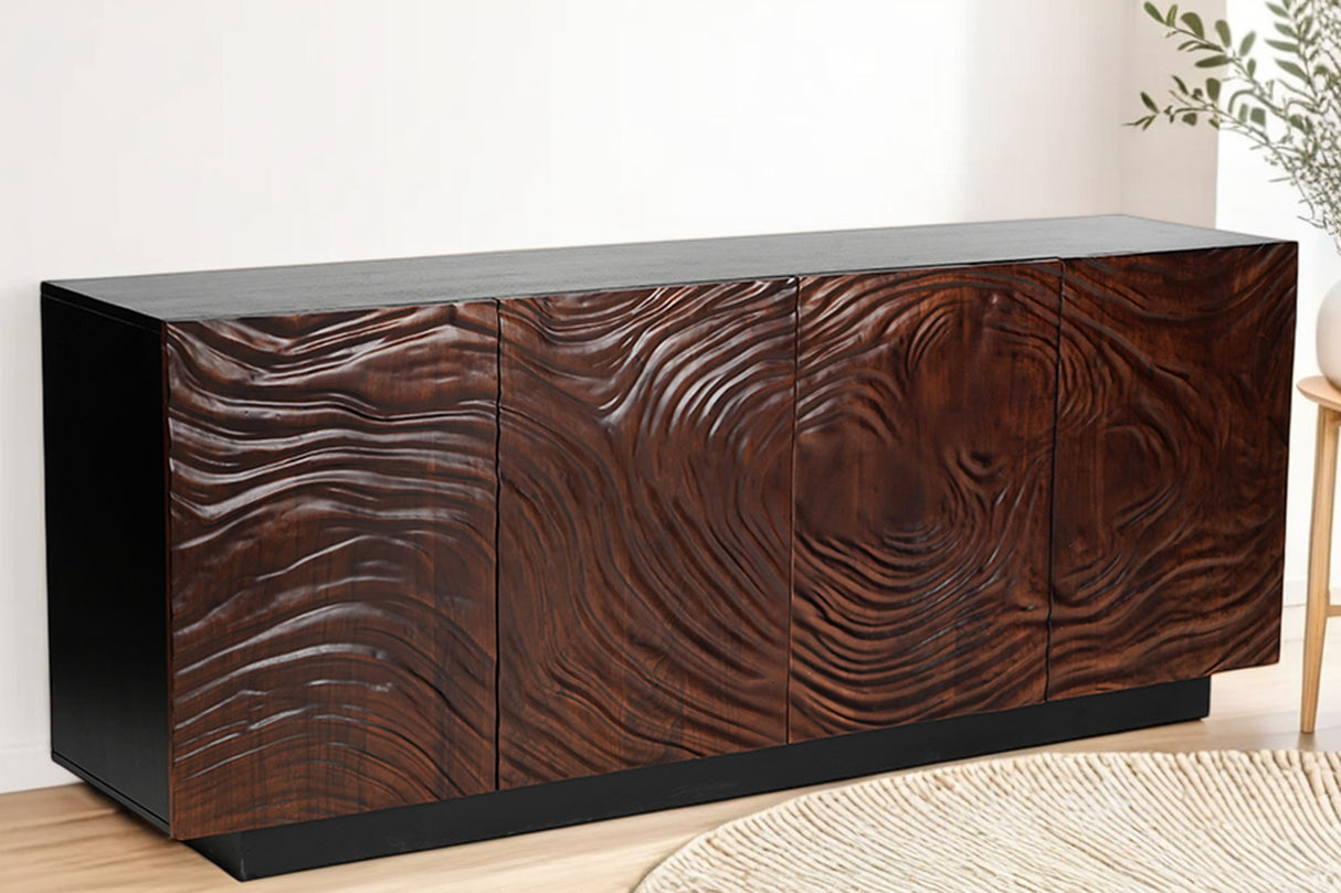 Sideboard FLUID 175cm 3D Akazienholz schwarz und dunkel walnussbraun