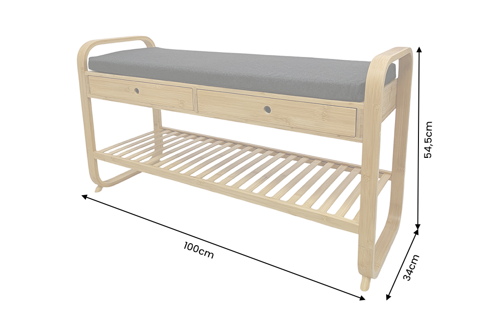 Shoeshelf ZEN-BO 100cm w/ drawer bamboo natural grey