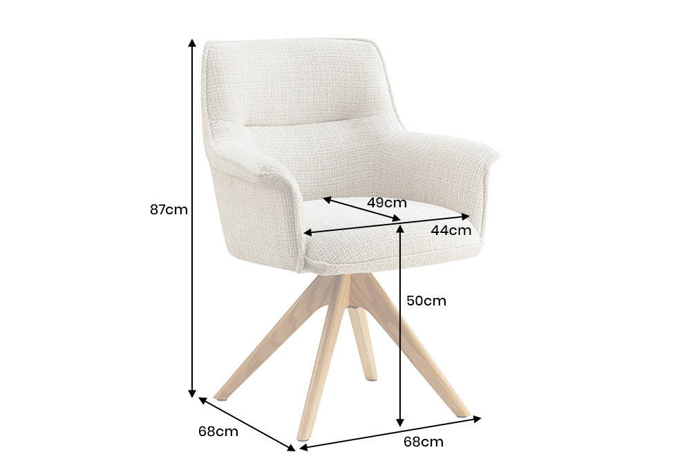 Swivel chair LE GRAND rotatable 180° grey chenille fabric w/ armrests and oak wood legs
