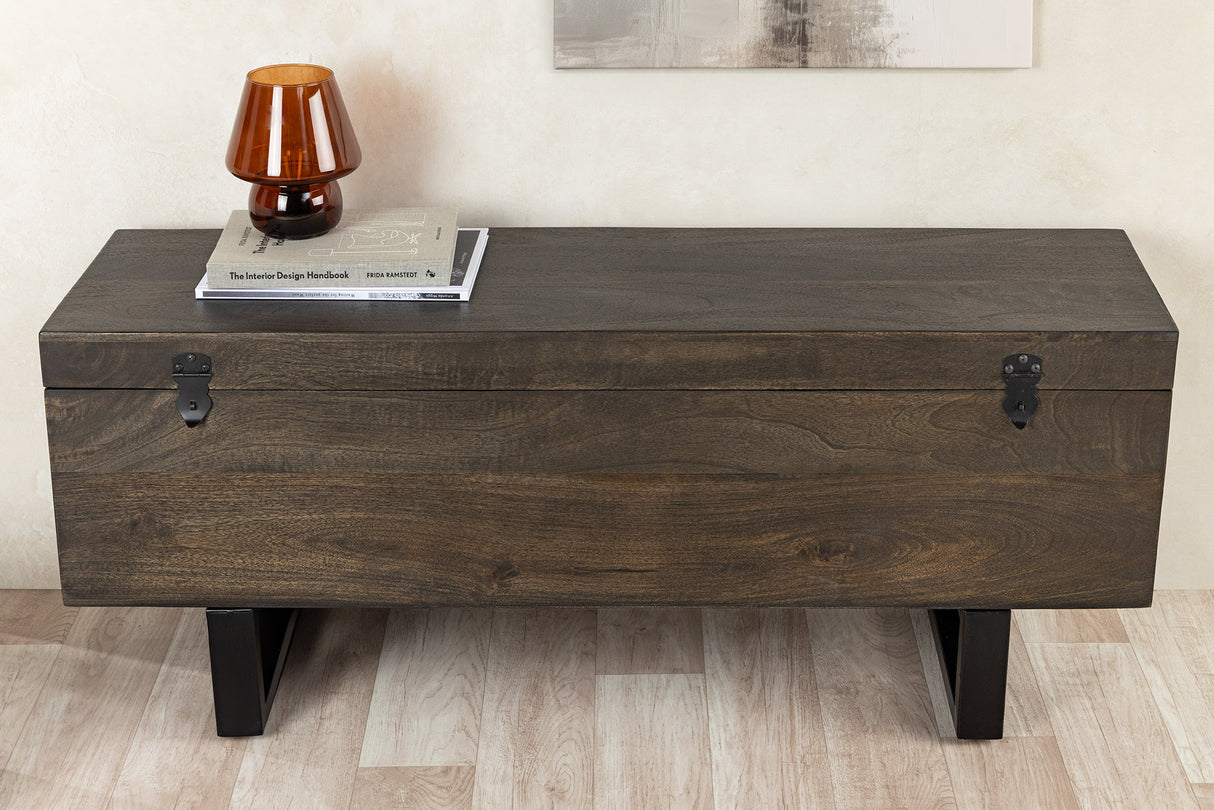 Sitzbank Truhe FACTORY LOFT 115cm Mangoholz taupe braun