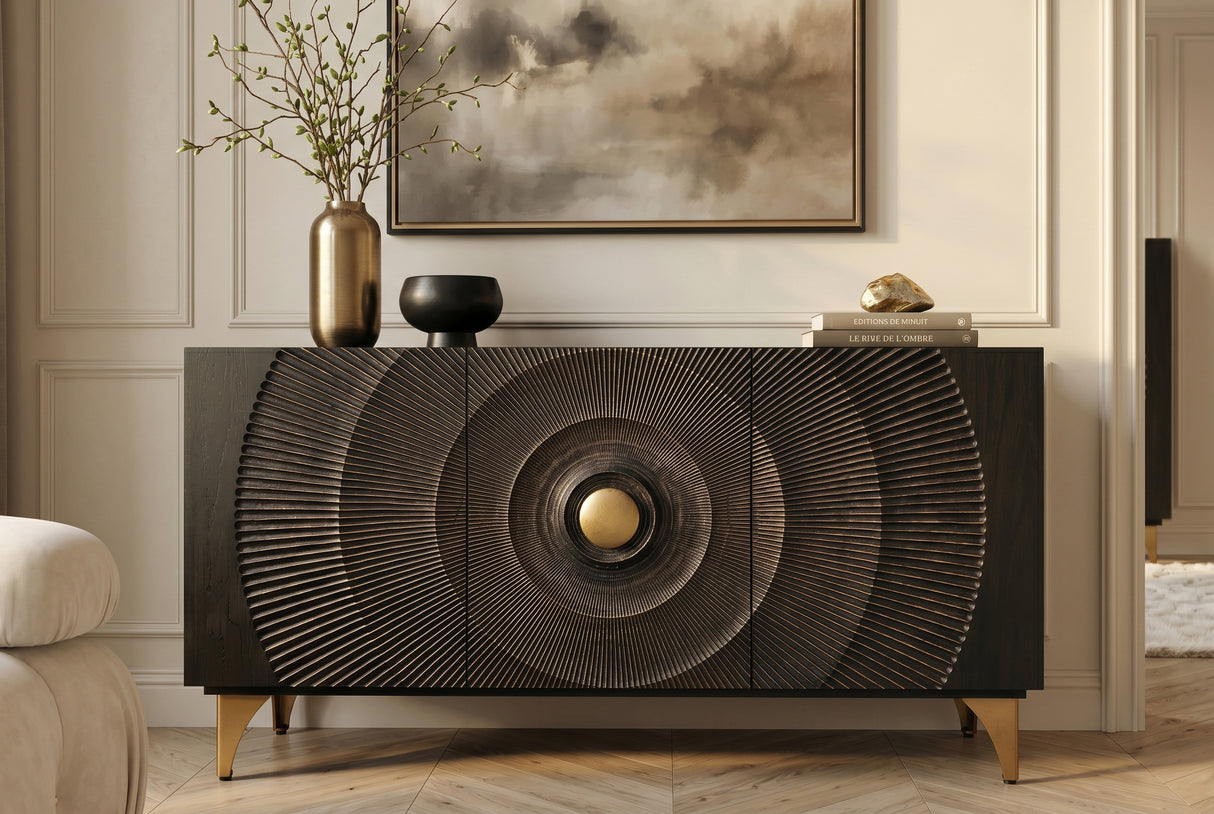 Sideboard GOLDEN SUNSET 140cm 3D mango wood black