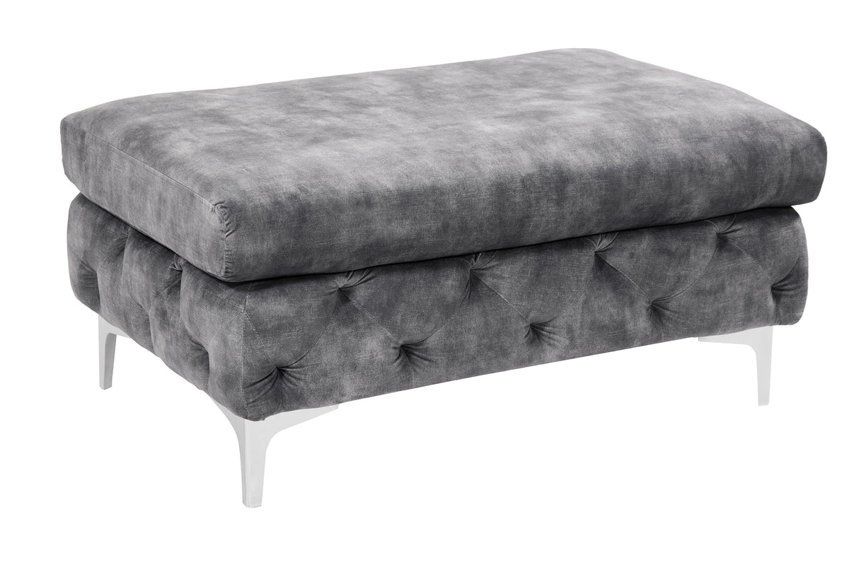 Stool MODERN BAROCK 90cm velvet dark grey in chesterfield style