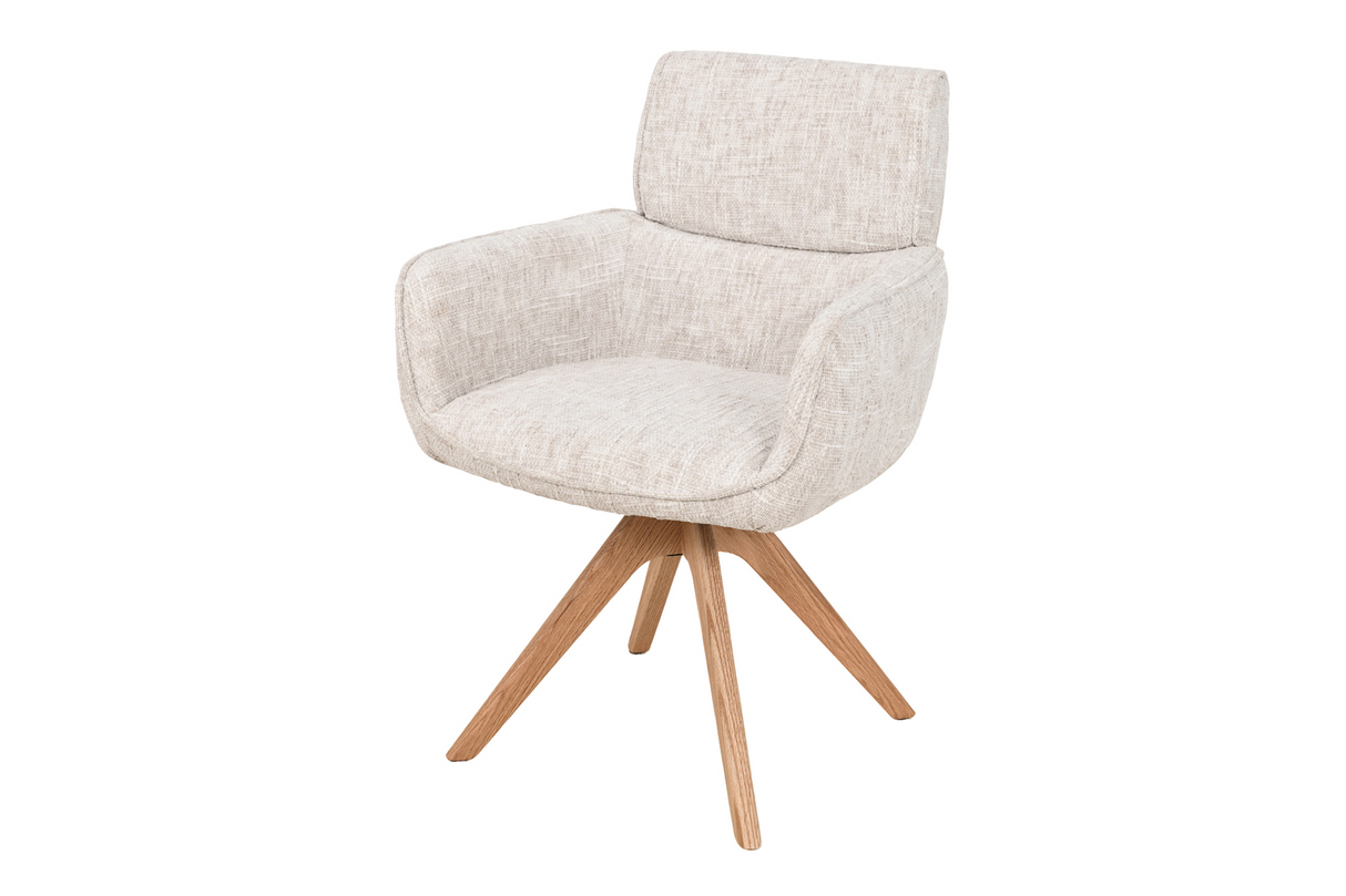 Swivel chair UNIQUE 180° auto-return w/ armrests chenille fabric beige natural