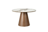 Dining table UNIQUE 120cm round oak wood verneered w/ pandora ceramic top white marble