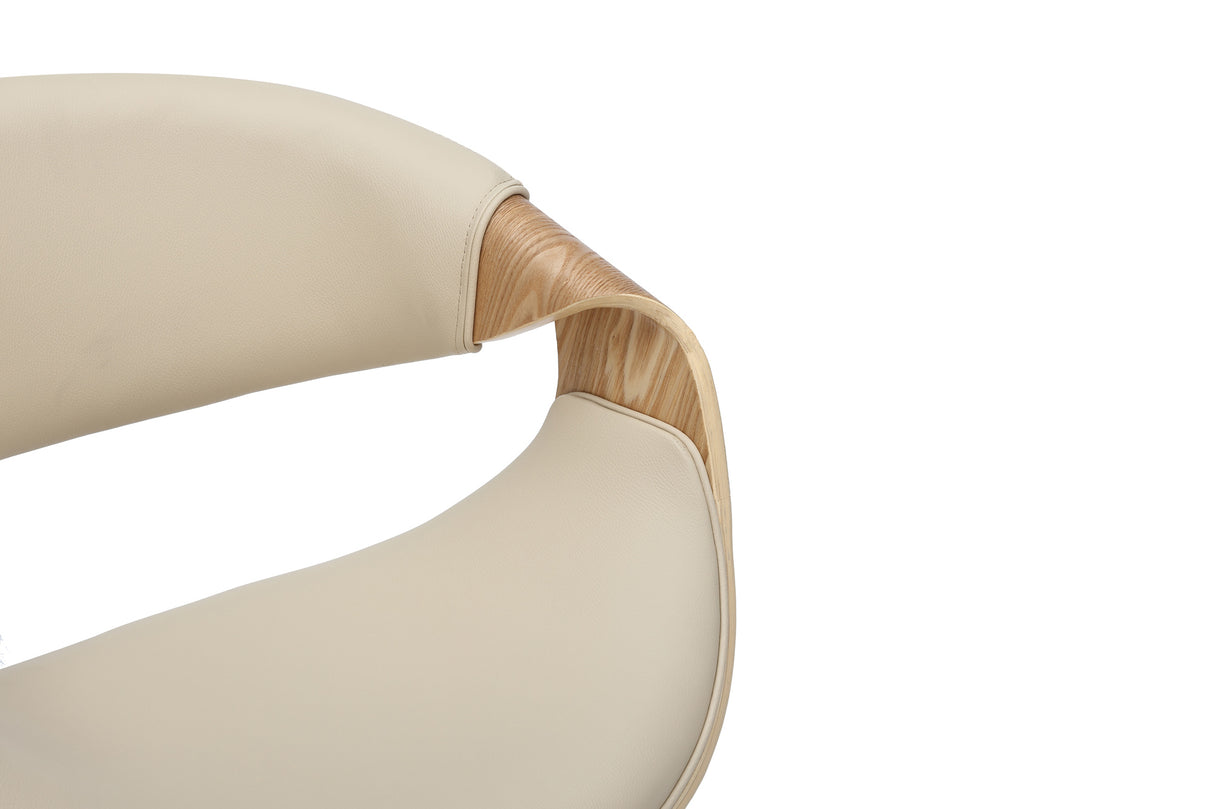 Barhocker ORGANIC 89-100cm drehbar mit Armlehnen Kunstleder cremebeige und Eichenholzoptik