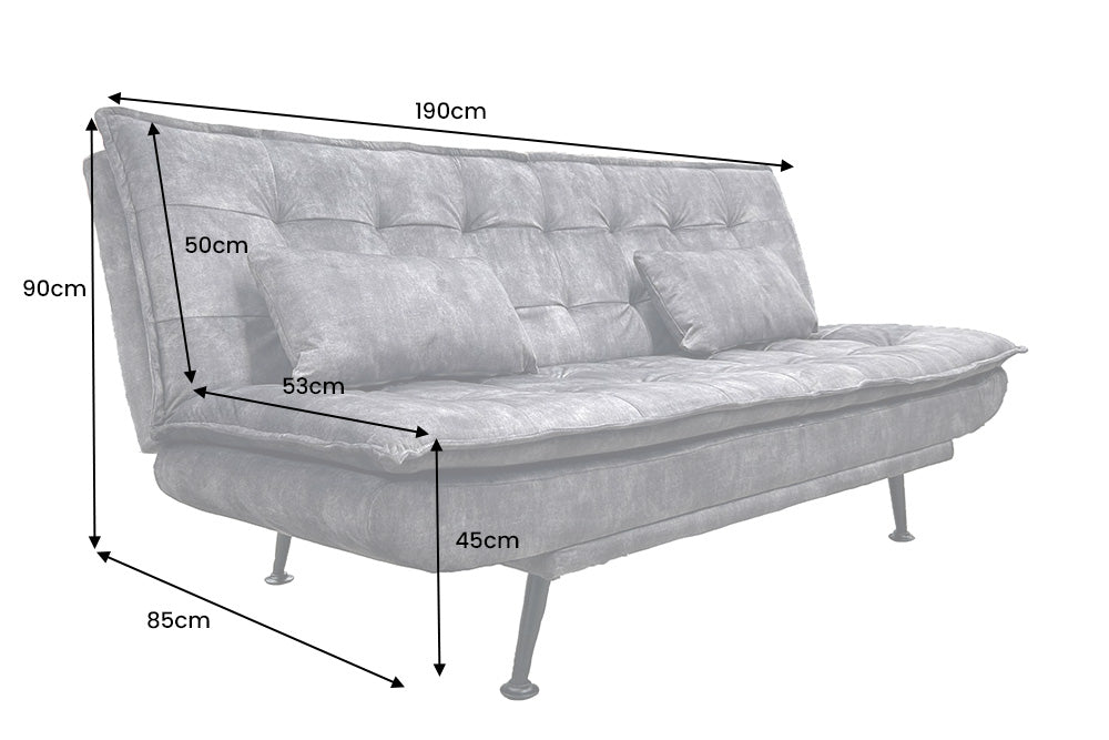 Sofa bed JAZZ 195cm 3-seater velvet grey