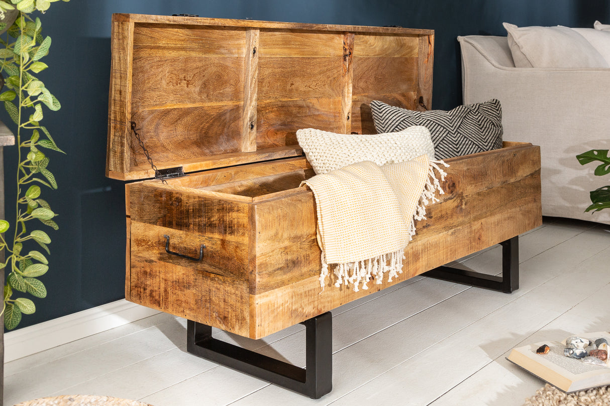 Banc casier FACTORY LOFT 115cm en bois de manguier naturel